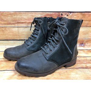 Sorel Emelie Short Green Leather Lace-up Combat Boots Booties Womens 7 (y6i)